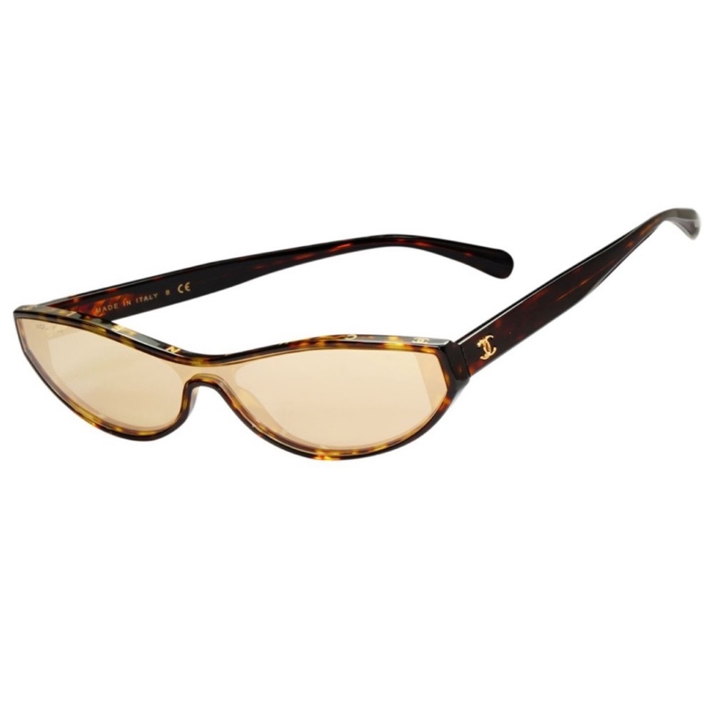 Chanel 5415 Sunglasses Brown Gold Slim Shield Cat Eye